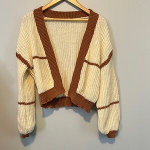 SHEIN Cream and Brown Women's Cardigan